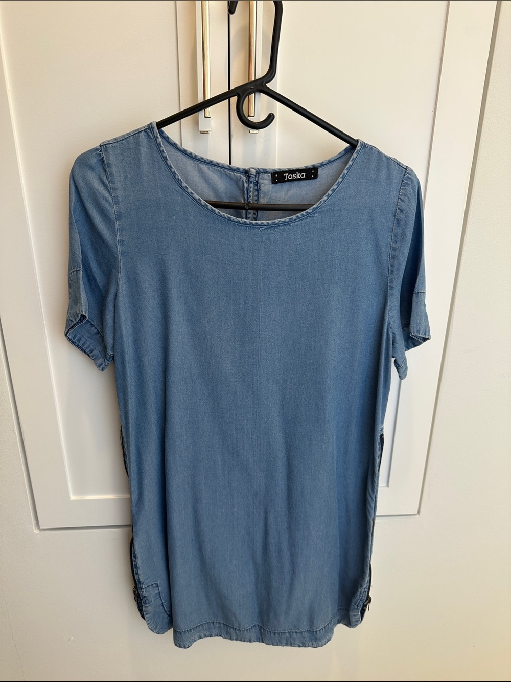 Light Blue Denim-Look Short Sleeve Dress